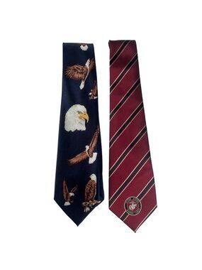 Set Of 2 Mens Ties Bald Eagle Print US Marines‎ Patriotic Roberto Cellini Eagles